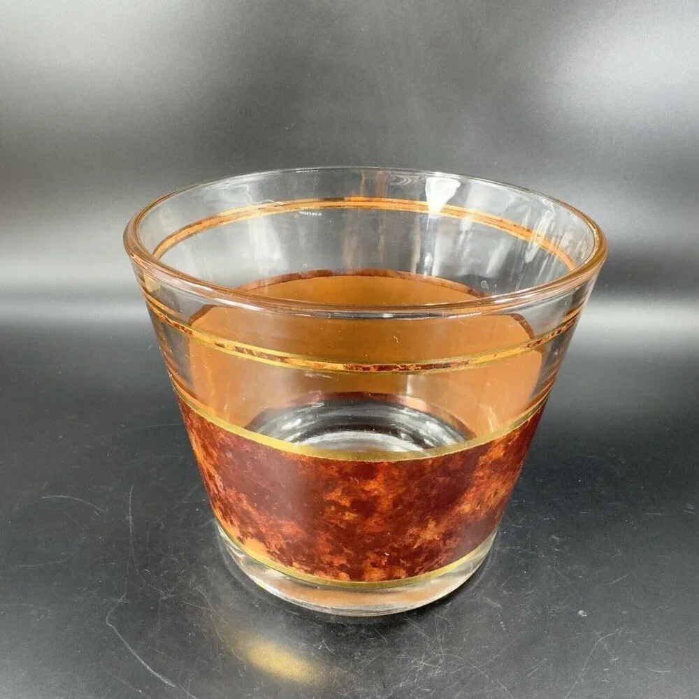 Vintage Mid Century George Briard Brown Marble Ice‎ Bucket Glass Bottle Holder